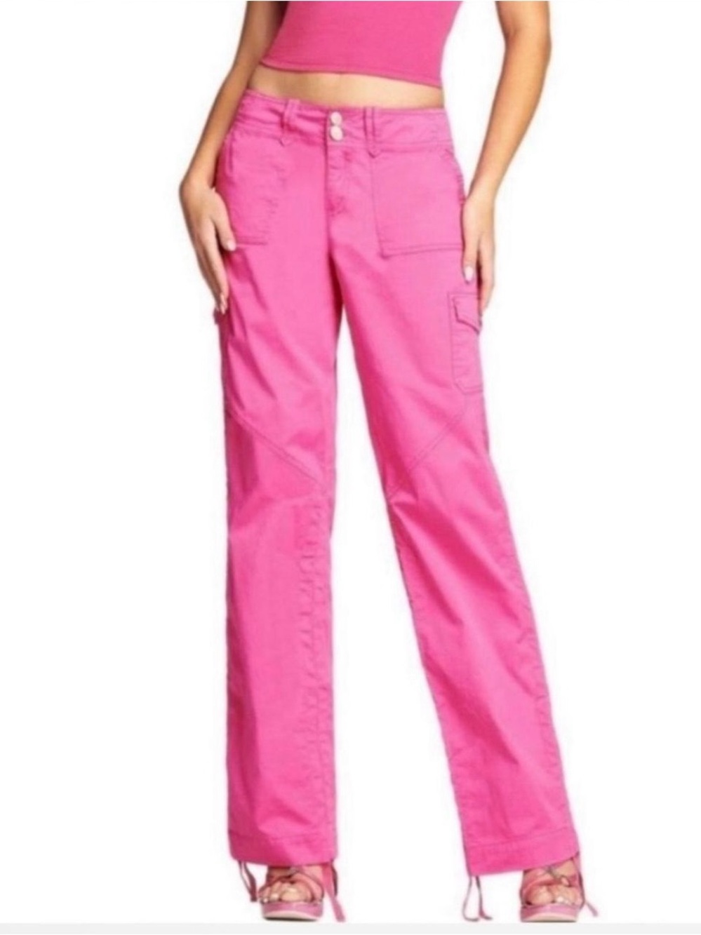 I.AM.GIA Ryder Hot Pink Low Rise Utility Cargo Pants Drawstring Cuffs Straight L